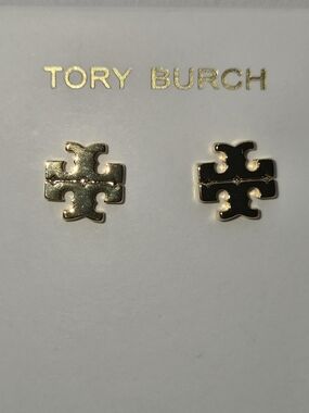 Tory Burch Goldtone Logo Stud Earrings Double T Classic Minimalist